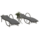 Ligbedden 2 st met tafel poly rattan grijs 60x199x42 cm