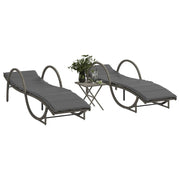 Ligbedden 2 st met tafel poly rattan grijs 60x199x42 cm