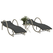 Ligbedden 2 st poly rattan lichtgrijs met tafel