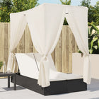 Ligbed tweepersoons poly rattan zwart met dak en gordijn