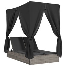 Ligbed tweepersoons met dak en gordijn poly rattan grijs