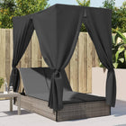 Double sun lounger with canopy and curtain poly rattan grey