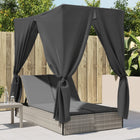 Double sun lounger with roof and curtain poly rattan light grey