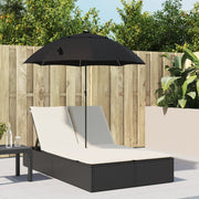 Ligbed 2-persoons poly rattan zwart met kussens en parasol