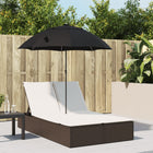 Ligbed 2-persoons met kussens en parasol poly rattan bruin