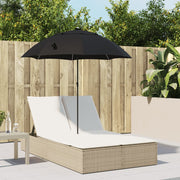 Ligbed 2-persoons poly rattan beige met kussens en parasol