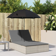 Ligbed 2-persoons poly rattan lichtgrijs met parasol