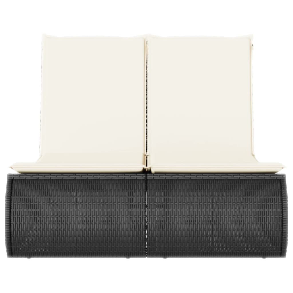 Ligbed 2-persoons met kussens poly rattan zwart