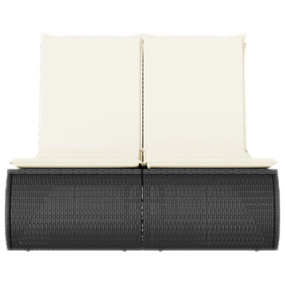 Ligbed 2-persoons met kussens poly rattan zwart