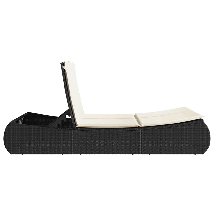 Ligbed 2-persoons met kussens poly rattan zwart