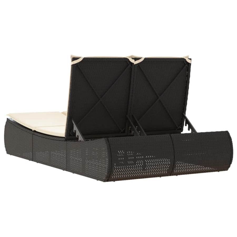 Ligbed 2-persoons met kussens poly rattan zwart