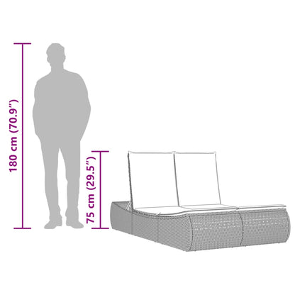 Ligbed 2-persoons met kussens poly rattan zwart