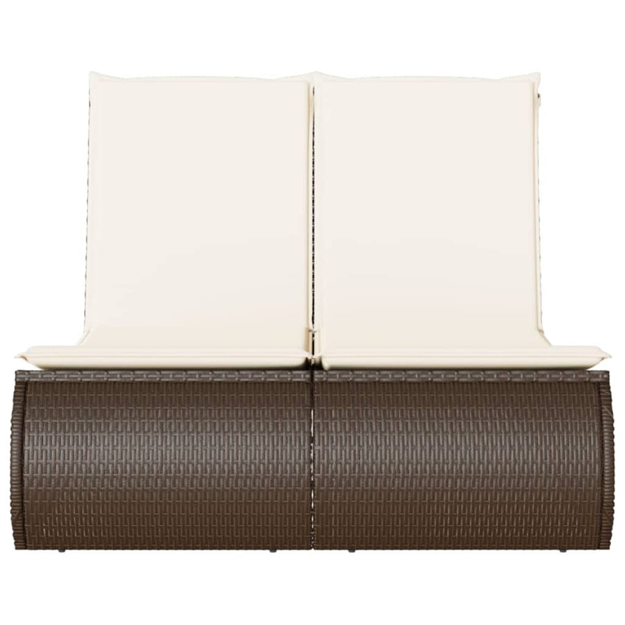 Ligbed 2-persoons met kussens poly rattan bruin