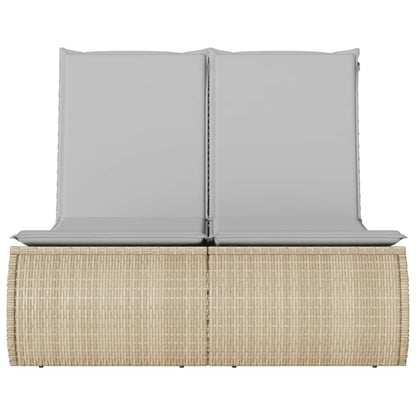 Ligbed 2-persoons met kussens poly rattan beige