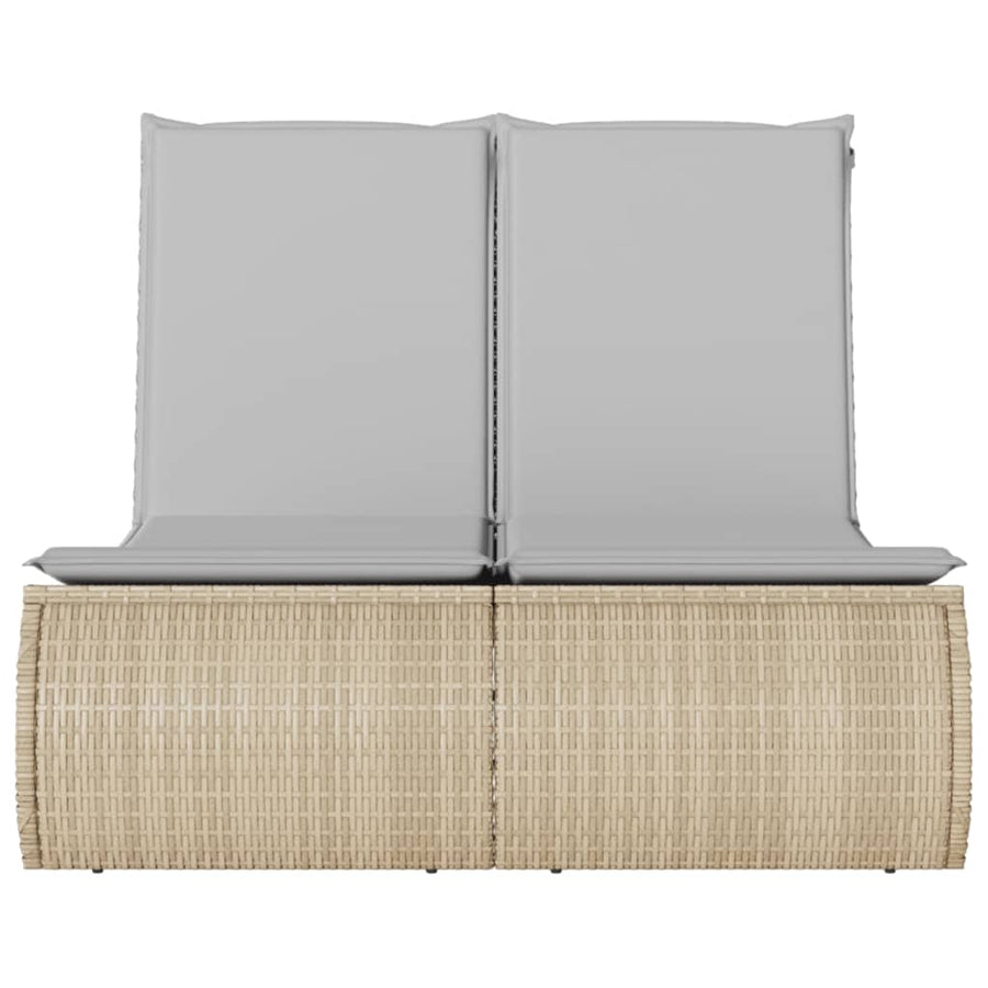 Ligbed 2-persoons met kussens poly rattan beige