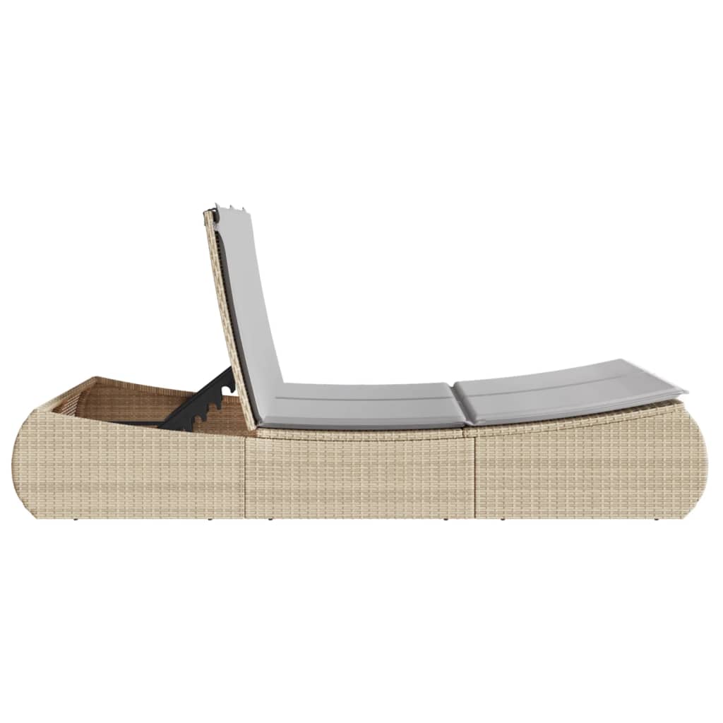 Ligbed 2-persoons met kussens poly rattan beige