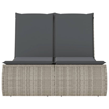 Ligbed 2-persoons met kussens poly rattan lichtgrijs