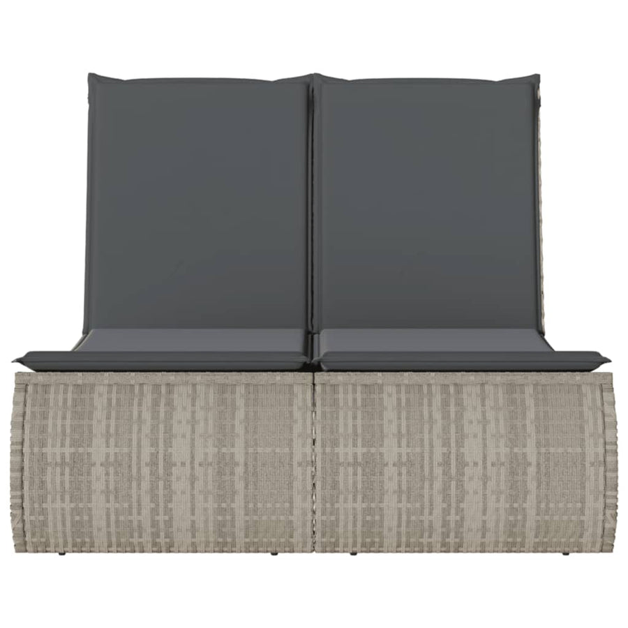 Ligbed 2-persoons met kussens poly rattan lichtgrijs