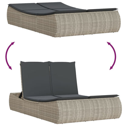 Ligbed 2-persoons met kussens poly rattan lichtgrijs