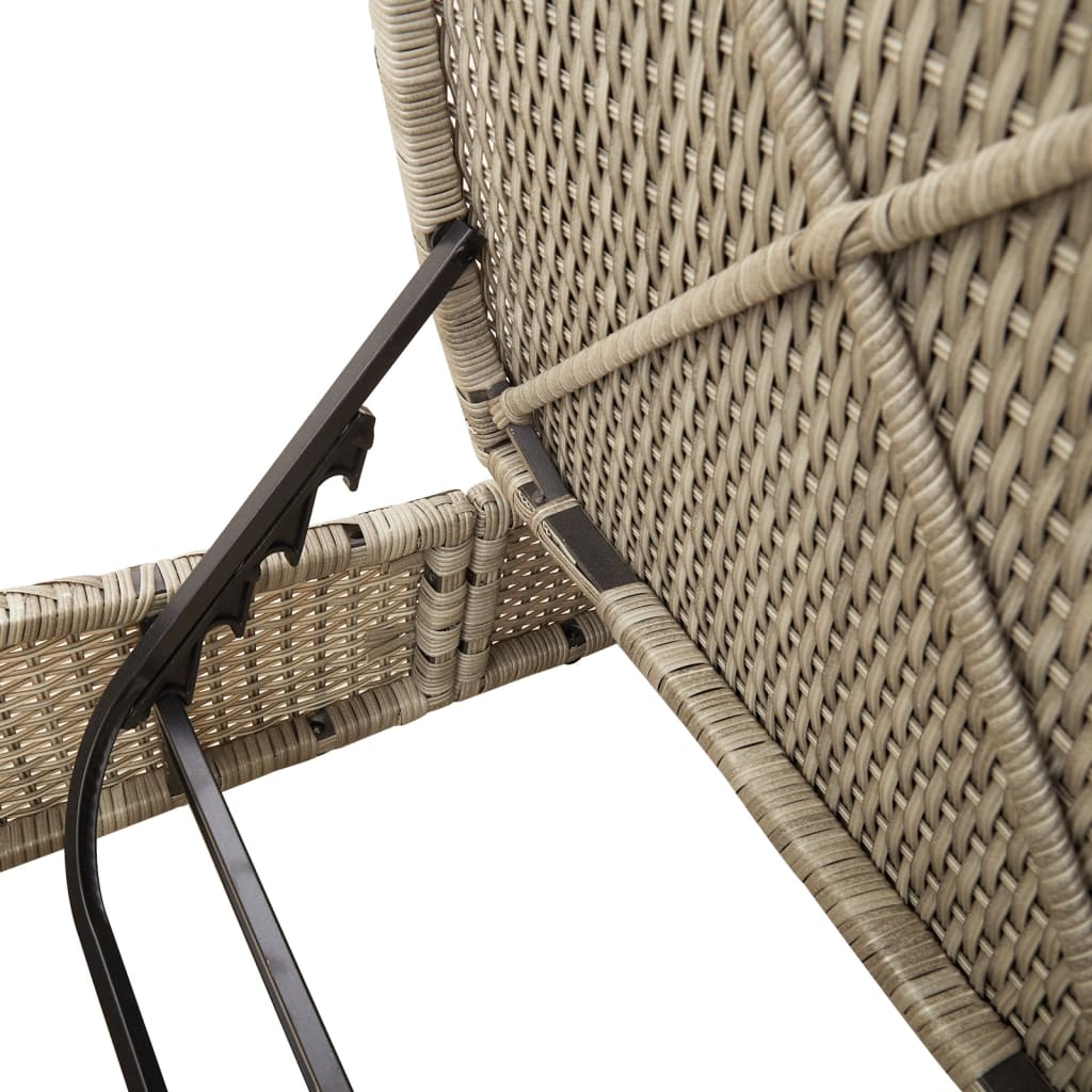 Ligbed 2-persoons met kussens poly rattan lichtgrijs