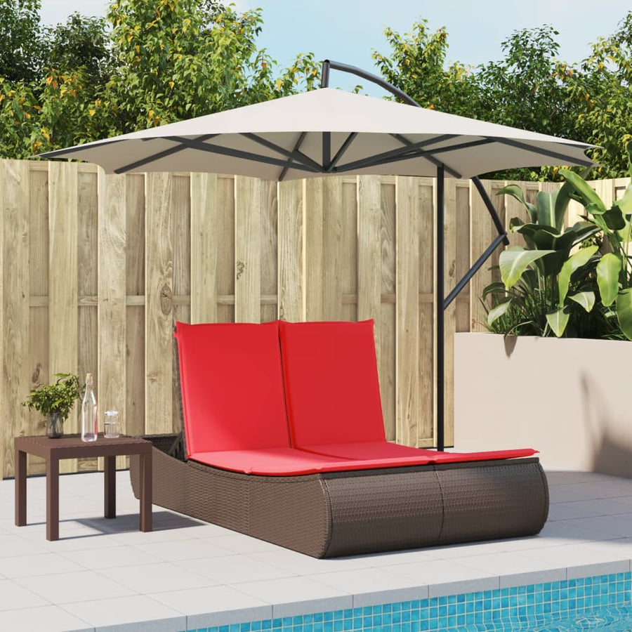 Ligbed 2-persoons met kussens poly rattan bruin