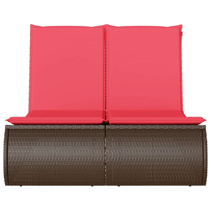 Ligbed 2-persoons met kussens poly rattan bruin