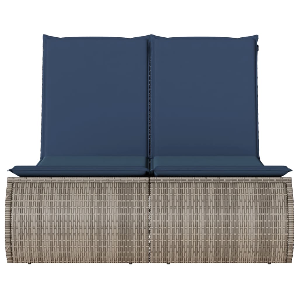 Ligbed 2-persoons met kussens poly rattan grijs
