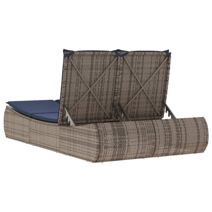 Ligbed 2-persoons met kussens poly rattan grijs