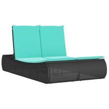 Ligbed 2-persoons met kussens poly rattan zwart