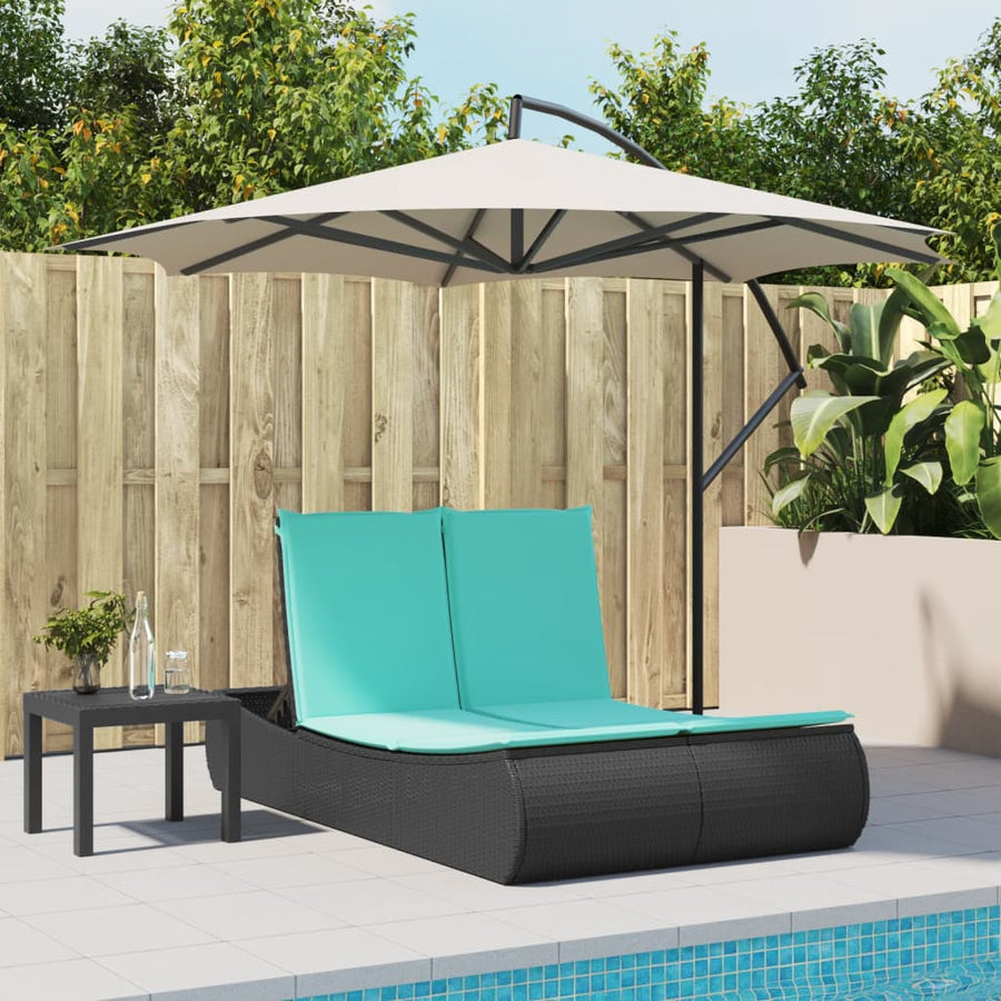 Ligbed 2-persoons met kussens poly rattan zwart
