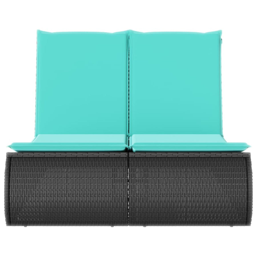 Ligbed 2-persoons met kussens poly rattan zwart