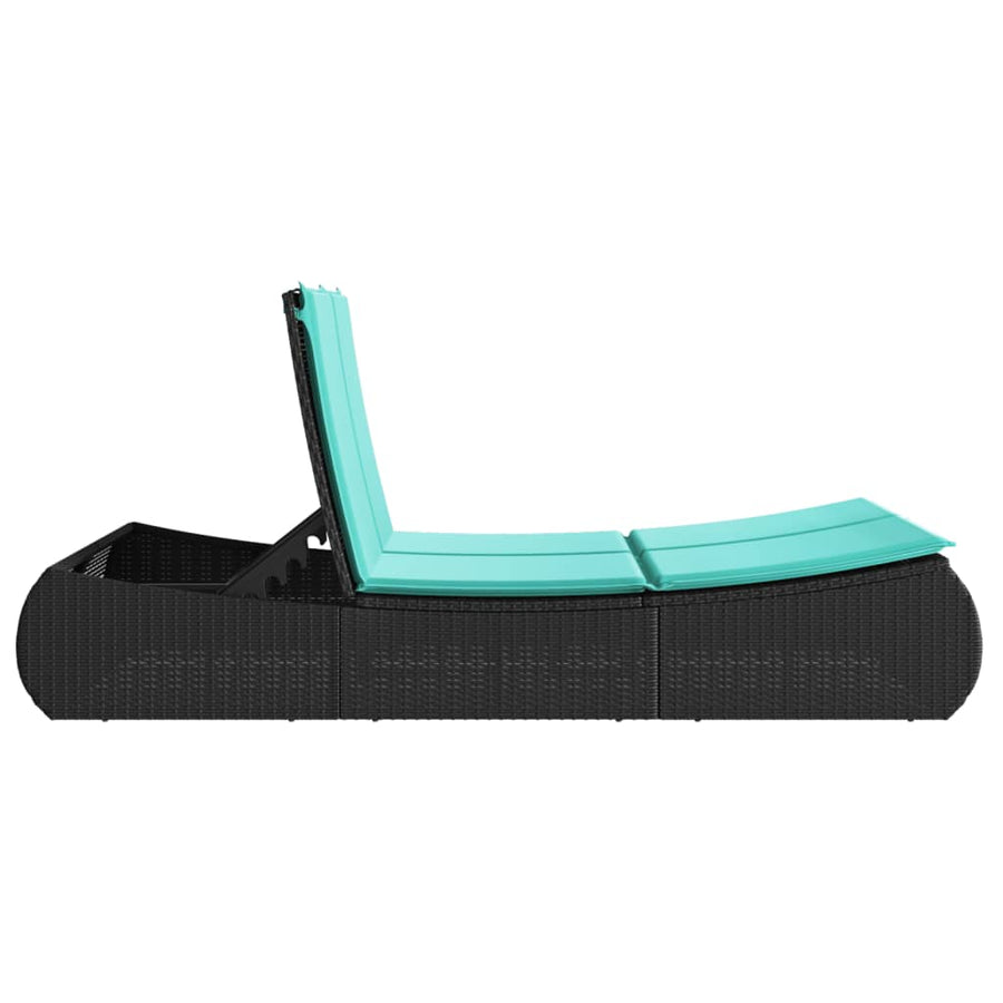 Ligbed 2-persoons met kussens poly rattan zwart