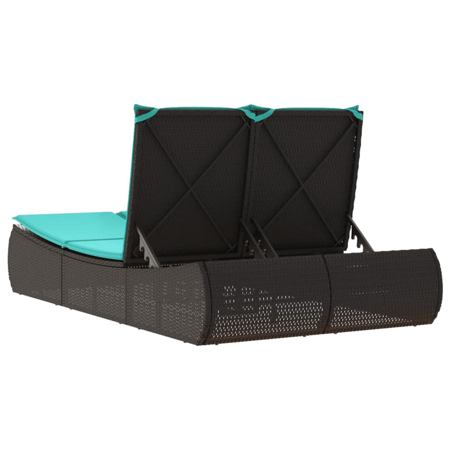 Ligbed 2-persoons met kussens poly rattan zwart