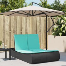 Ligbed 2-persoons met kussens poly rattan zwart