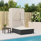Double Sun Lounger with Roof and Curtain Poly Rattan Black