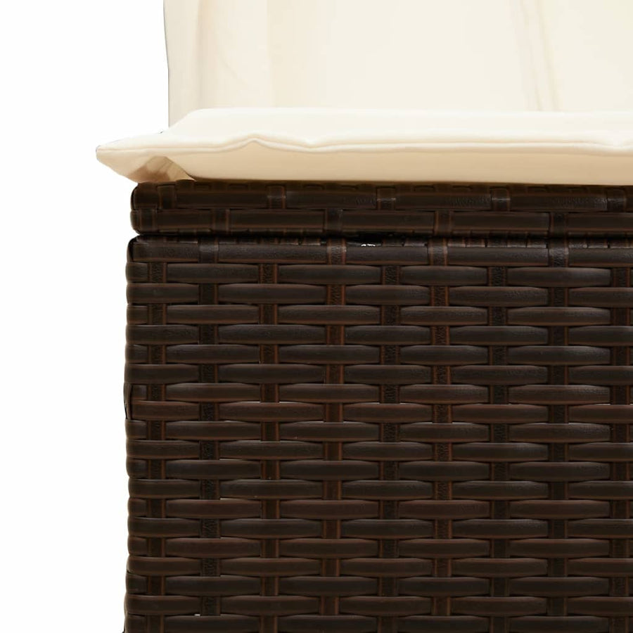 Ligbed tweepersoons met dak en gordijn poly rattan bruin