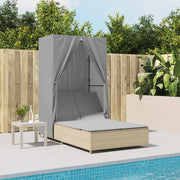 Ligbed tweepersoons poly rattan beige met dak