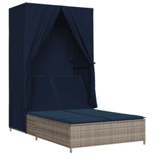 Ligbed tweepersoons met dak en gordijn poly rattan grijs
