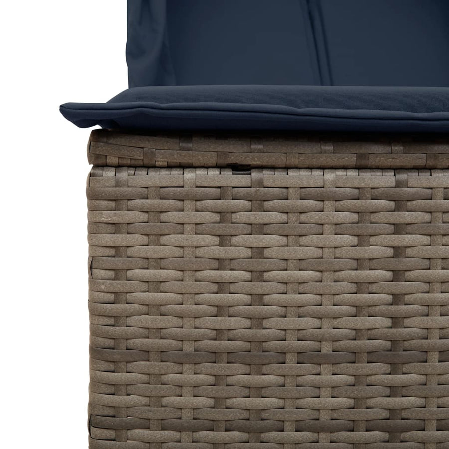 Ligbed tweepersoons met dak en gordijn poly rattan grijs