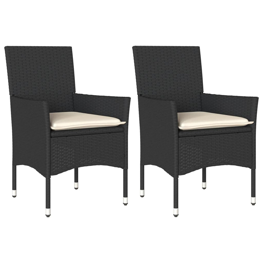 Tuinstoelen 2 st met kussens poly rattan zwart
