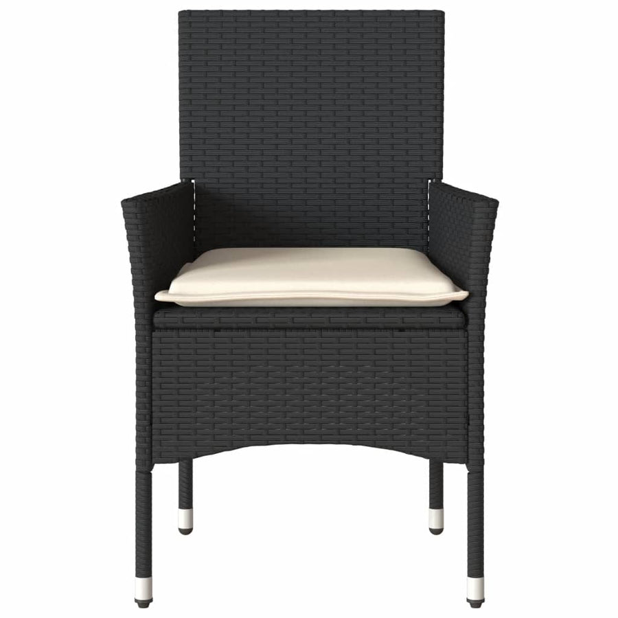 Tuinstoelen 2 st met kussens poly rattan zwart