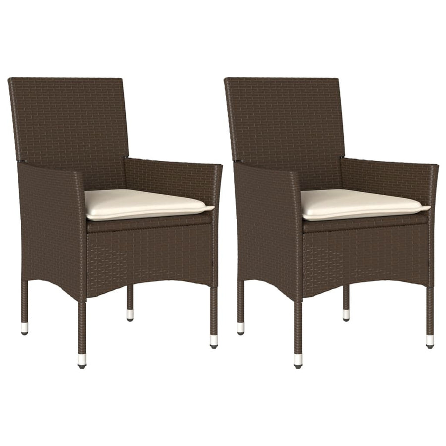 Tuinstoelen 2 st met kussens poly rattan bruin
