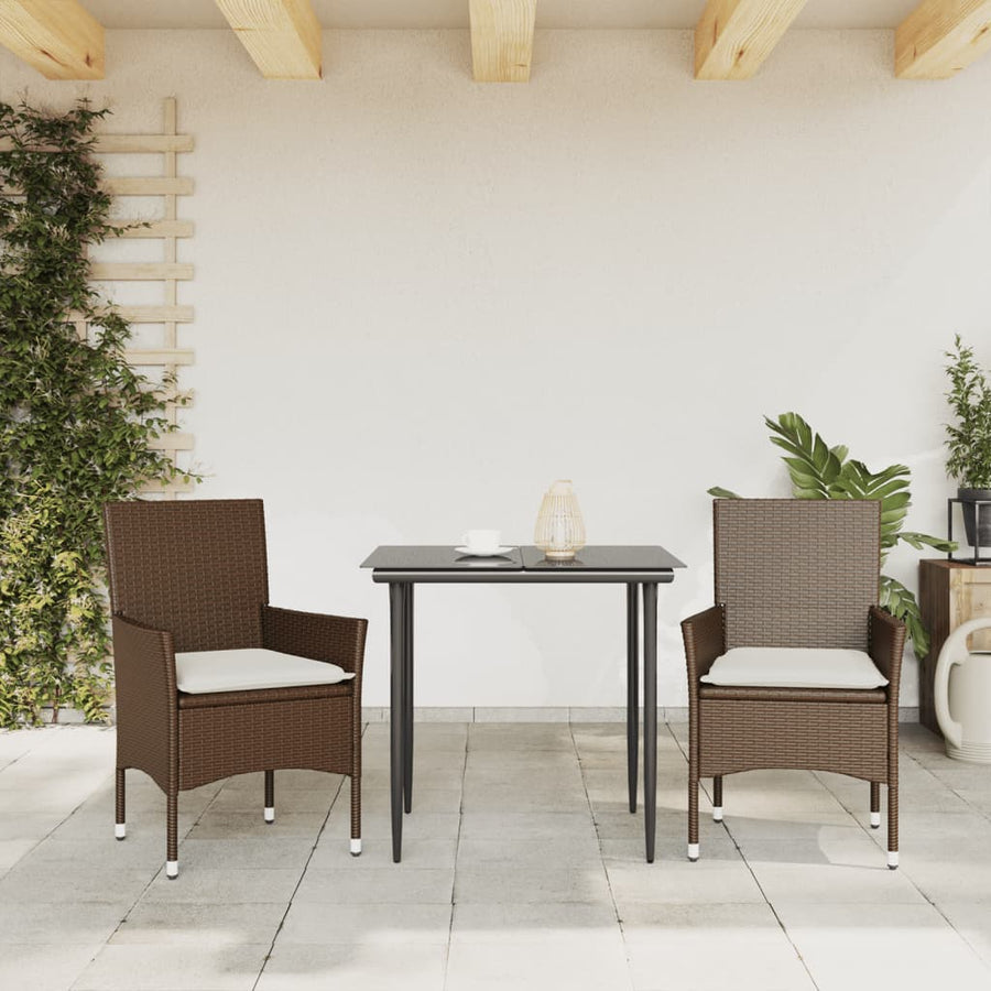Tuinstoelen 2 st met kussens poly rattan bruin
