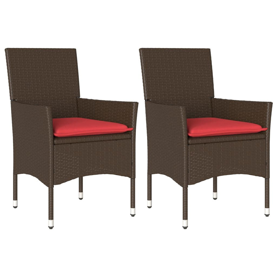 Tuinstoelen 2 st met kussens poly rattan bruin