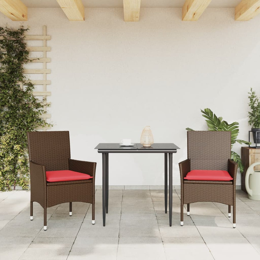Tuinstoelen 2 st met kussens poly rattan bruin