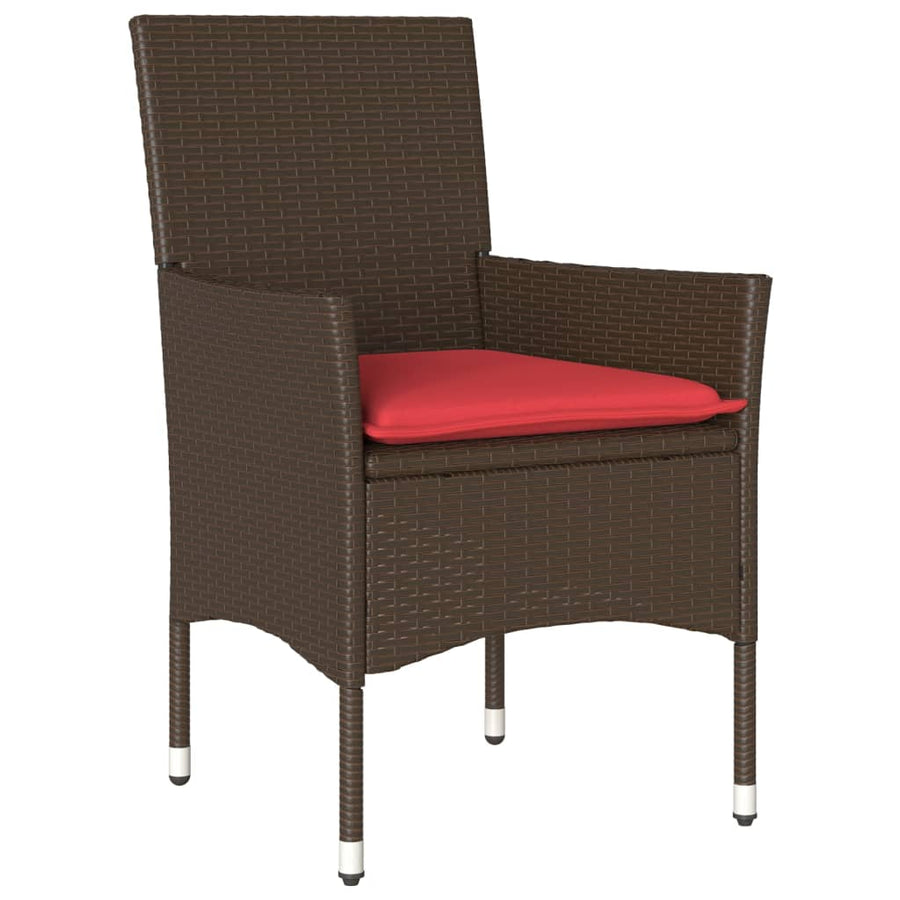 Tuinstoelen 2 st met kussens poly rattan bruin