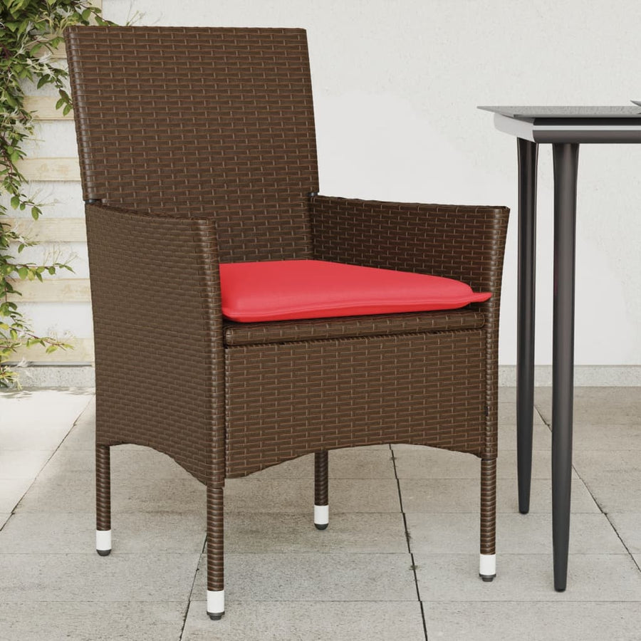 Tuinstoelen 2 st met kussens poly rattan bruin