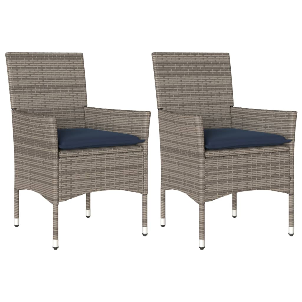 Tuinstoelen 2 st met kussens poly rattan grijs