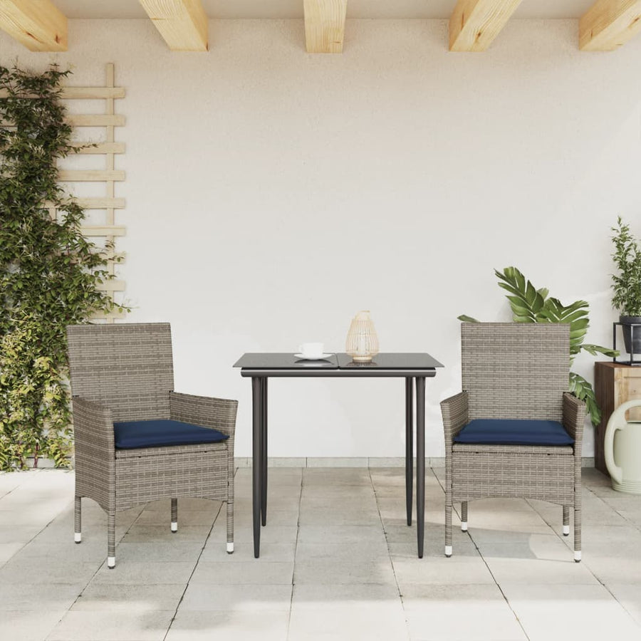 Tuinstoelen 2 st met kussens poly rattan grijs