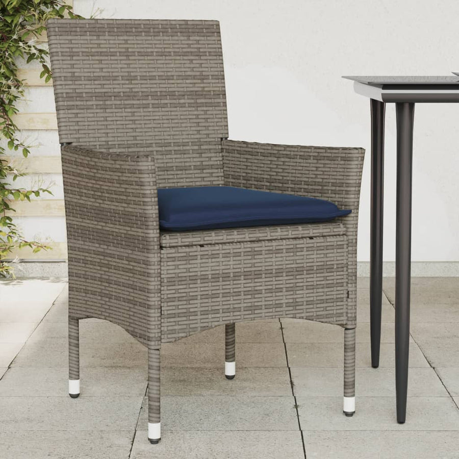 Tuinstoelen 2 st met kussens poly rattan grijs